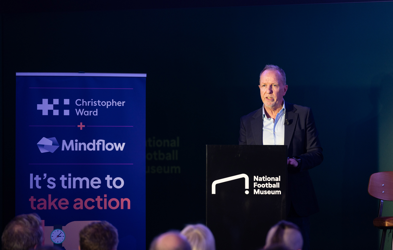 Trevor Steven talking at the National Football Museum about Mindflow